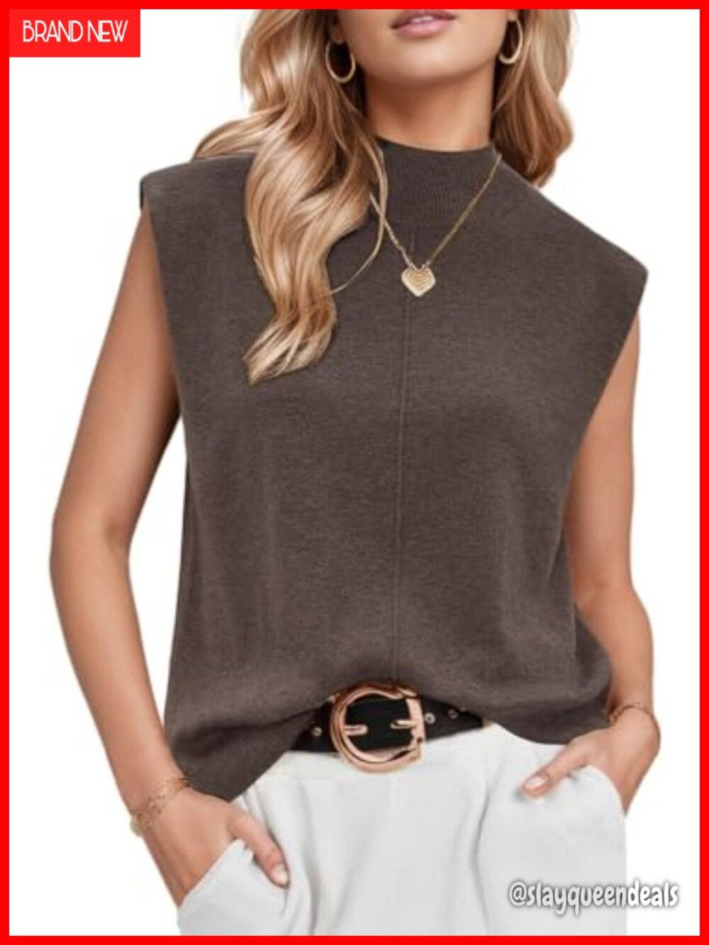 Wool Blend Mock Neck Sweater Vest Sleeveless Ribbed Work Tank Top